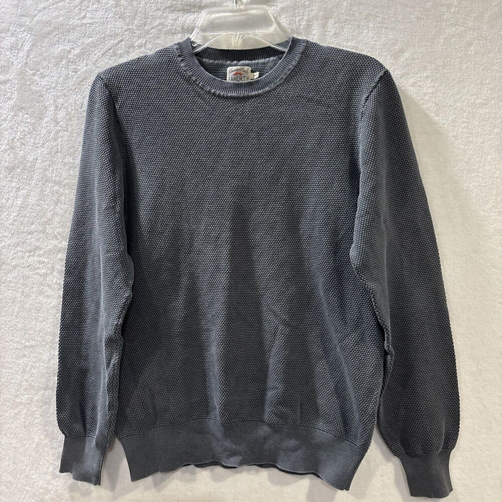 Faherty Sweater Men's Medium Washed Black Waffle Knit Long Sleeve Pullover Top